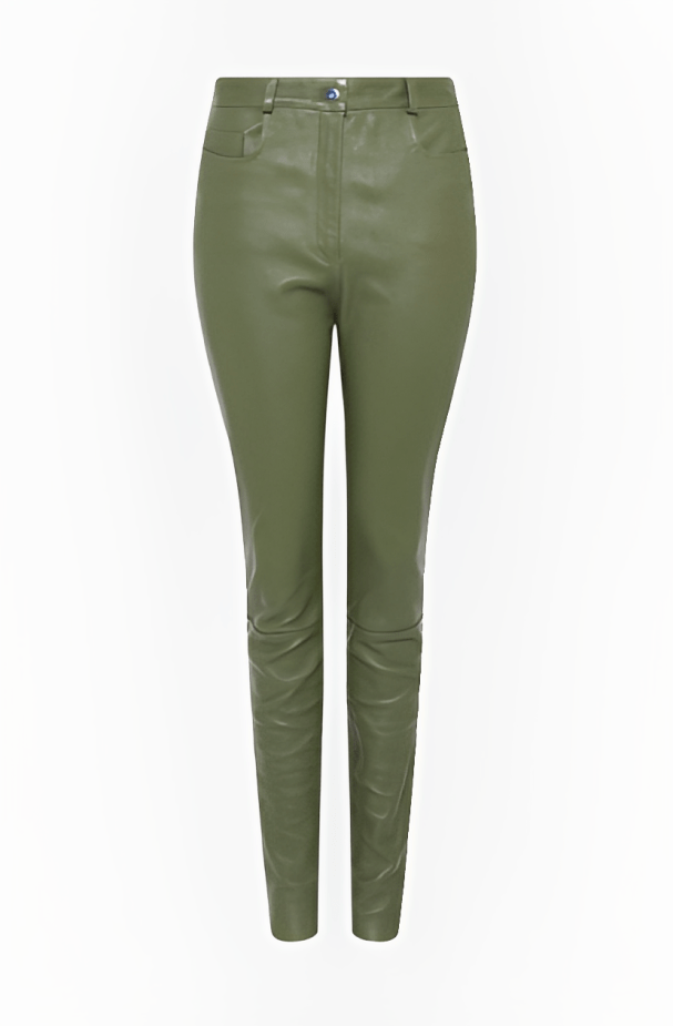 Women's Leather Pant In Khaki