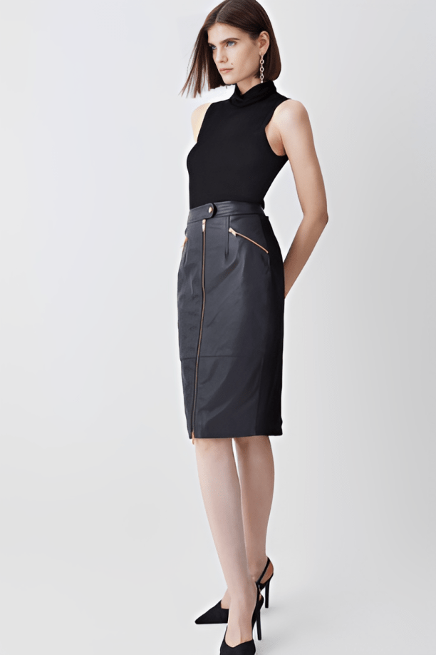 Women's Leather Pencil Skirt In Black