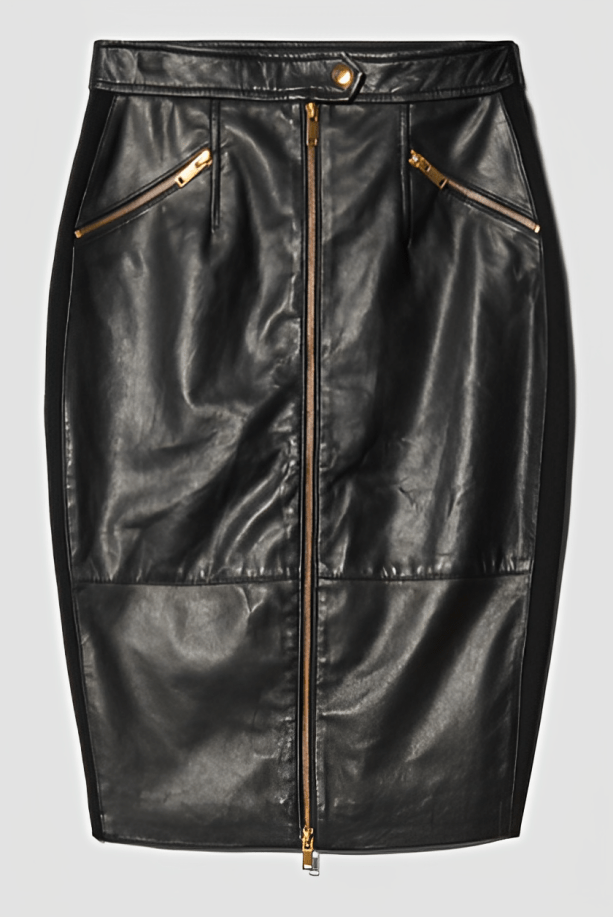Women's Leather Pencil Skirt In Black