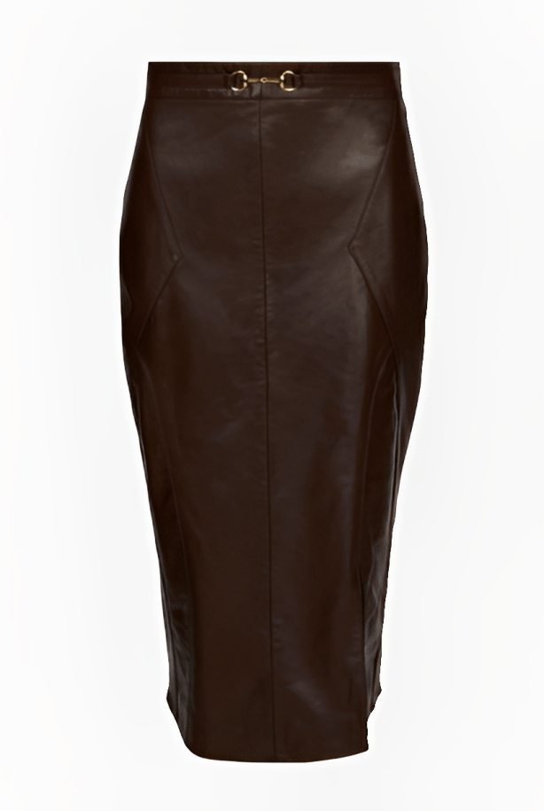 Women's Leather Pencil Skirt In Dark Brown