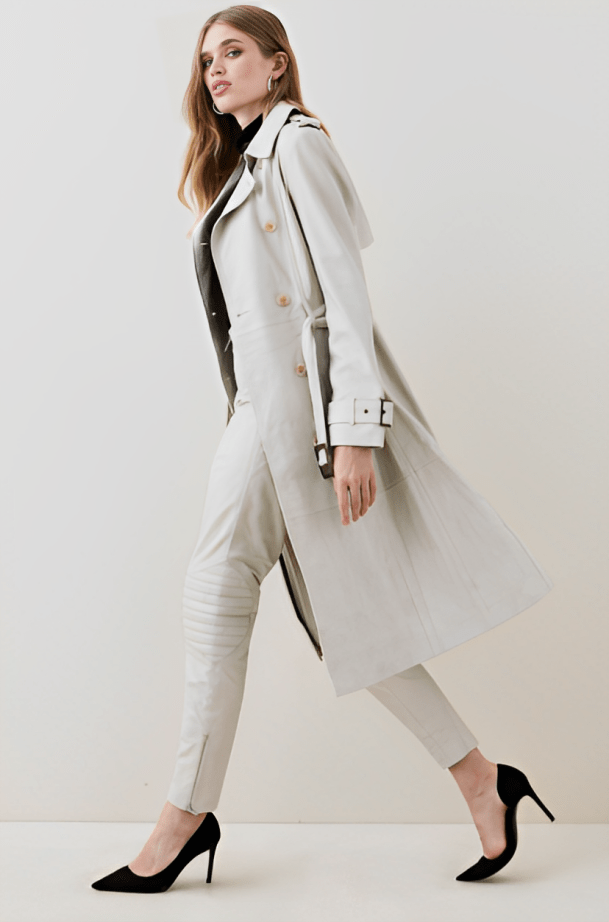 Women's Leather Trench Coat In Off White
