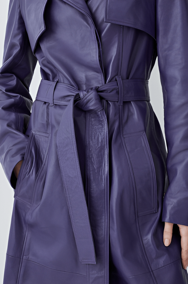 Women's Leather Trench Coat In Royal Blue