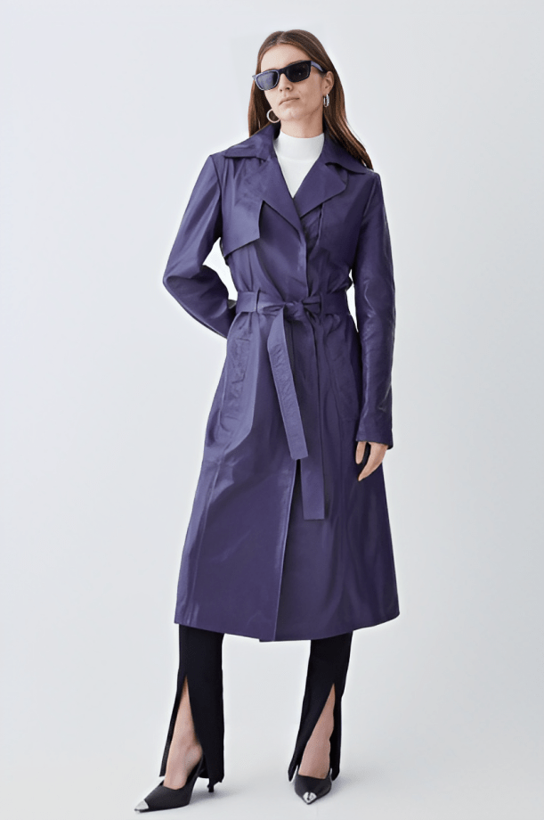 Women's Leather Trench Coat In Royal Blue