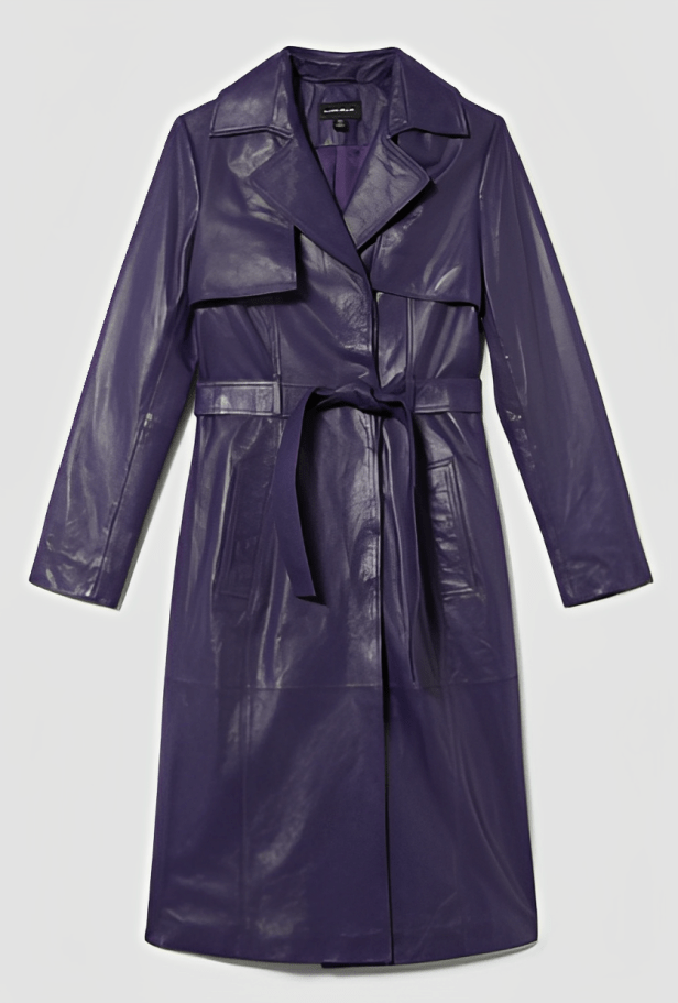 Women's Leather Trench Coat In Royal Blue