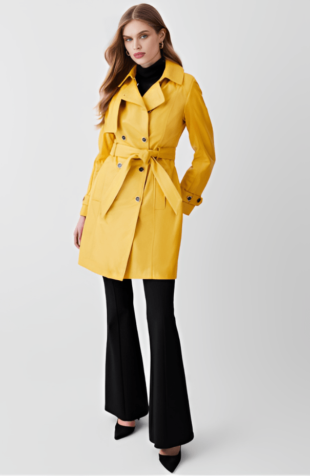 Women's Leather Trench Coat In Mustard