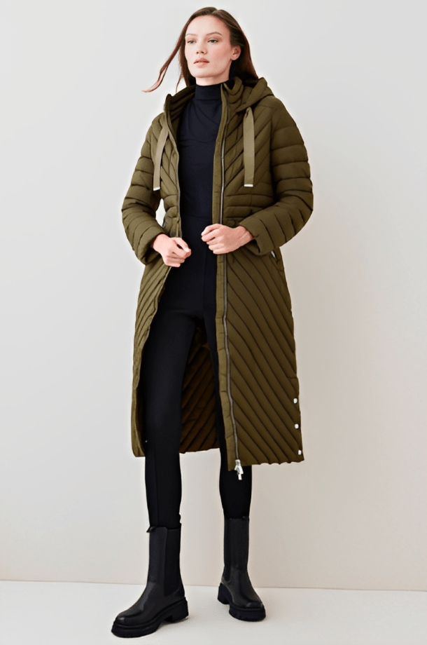 Women's Puffer Trench Coat In Khaki