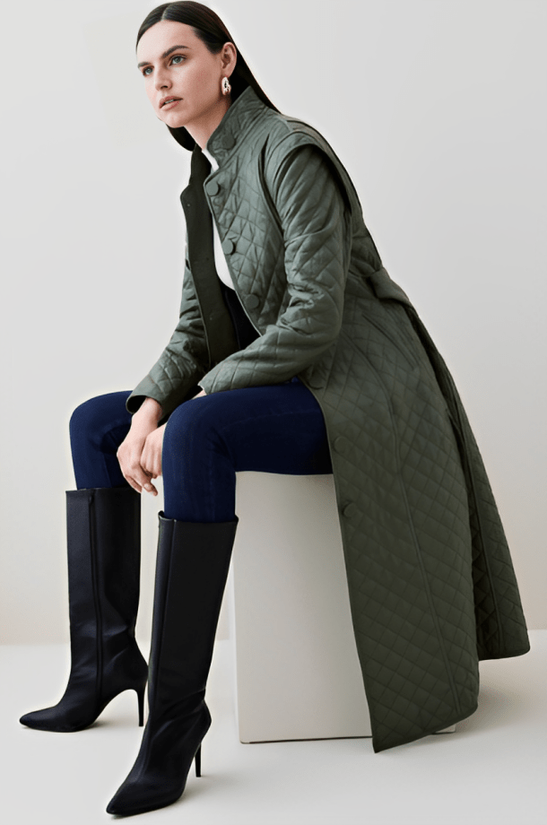 Women's Quilted Leather Trench Coat In Olive