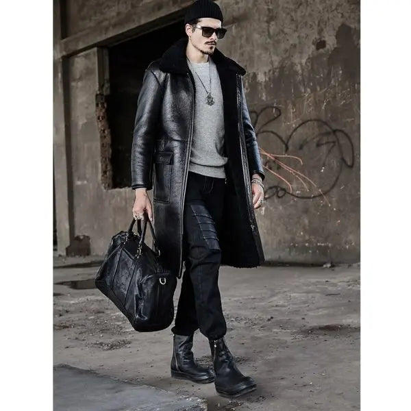 Men's Double Sided Shearling Leather Coat