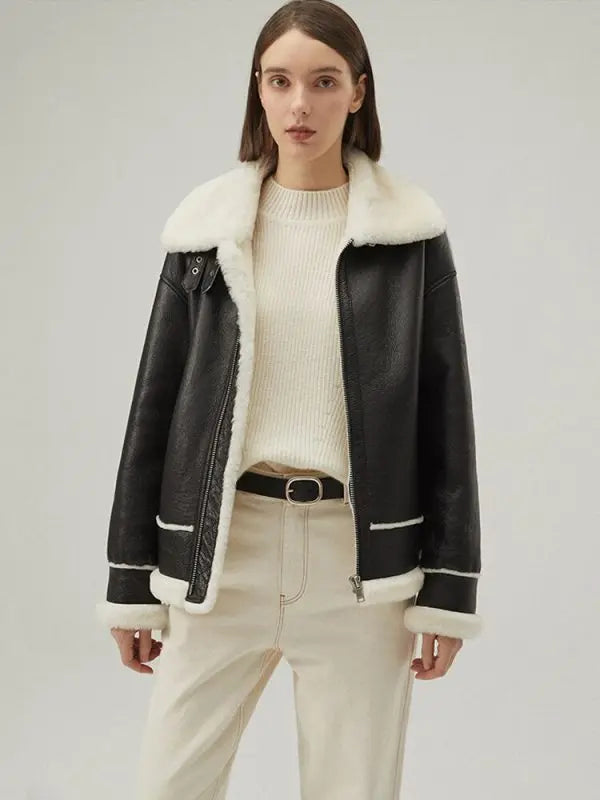 Women's Shearling Leather Jackets In Black