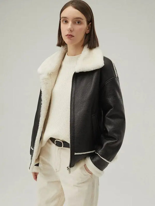 Women's Shearling Leather Jackets In Black