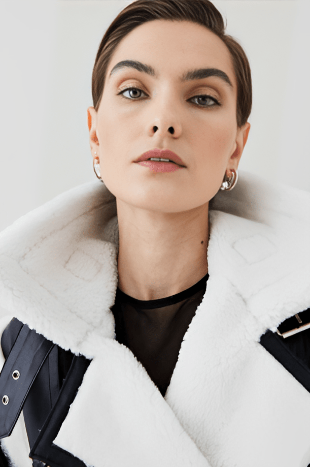 Women's Suede Leather Shearling Coat In Black