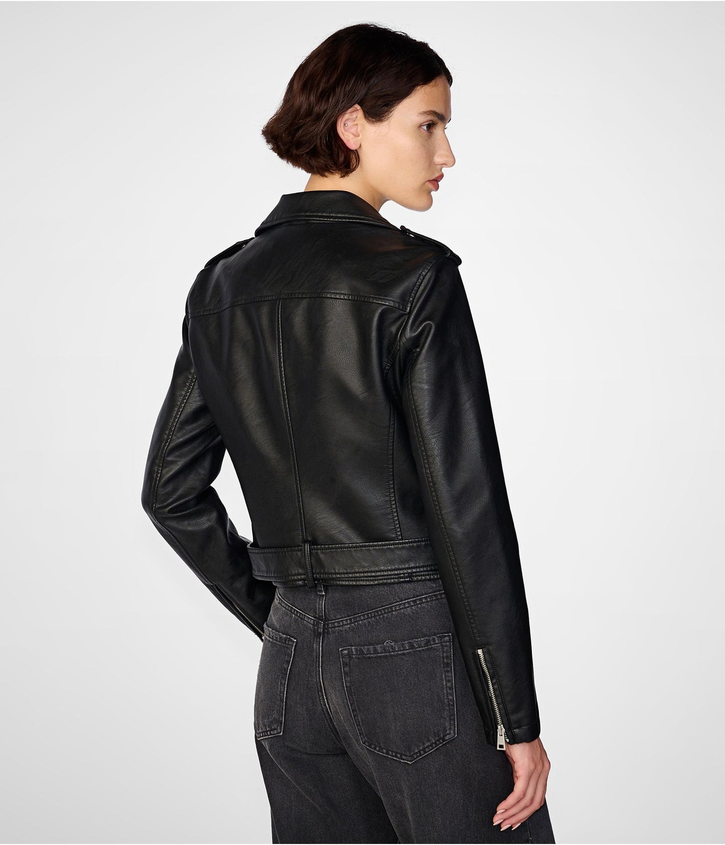 Women's Biker Leather Jacket In Black