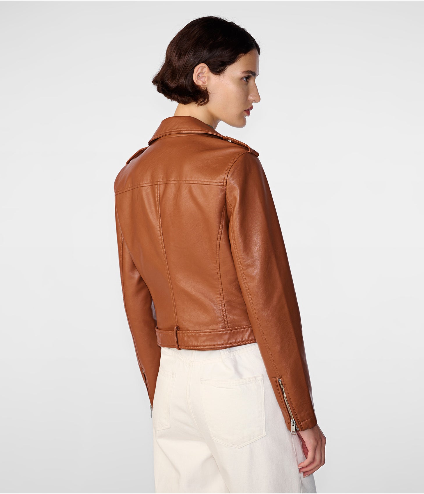 Women's Biker Leather Jacket In Brown