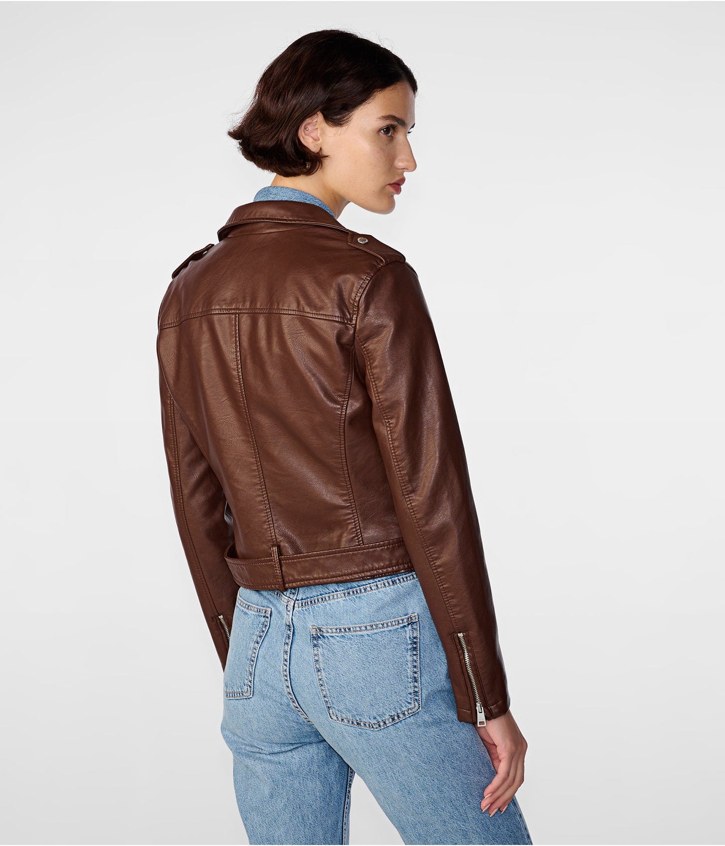 Women's Biker Leather Jacket In Chocolate Brown
