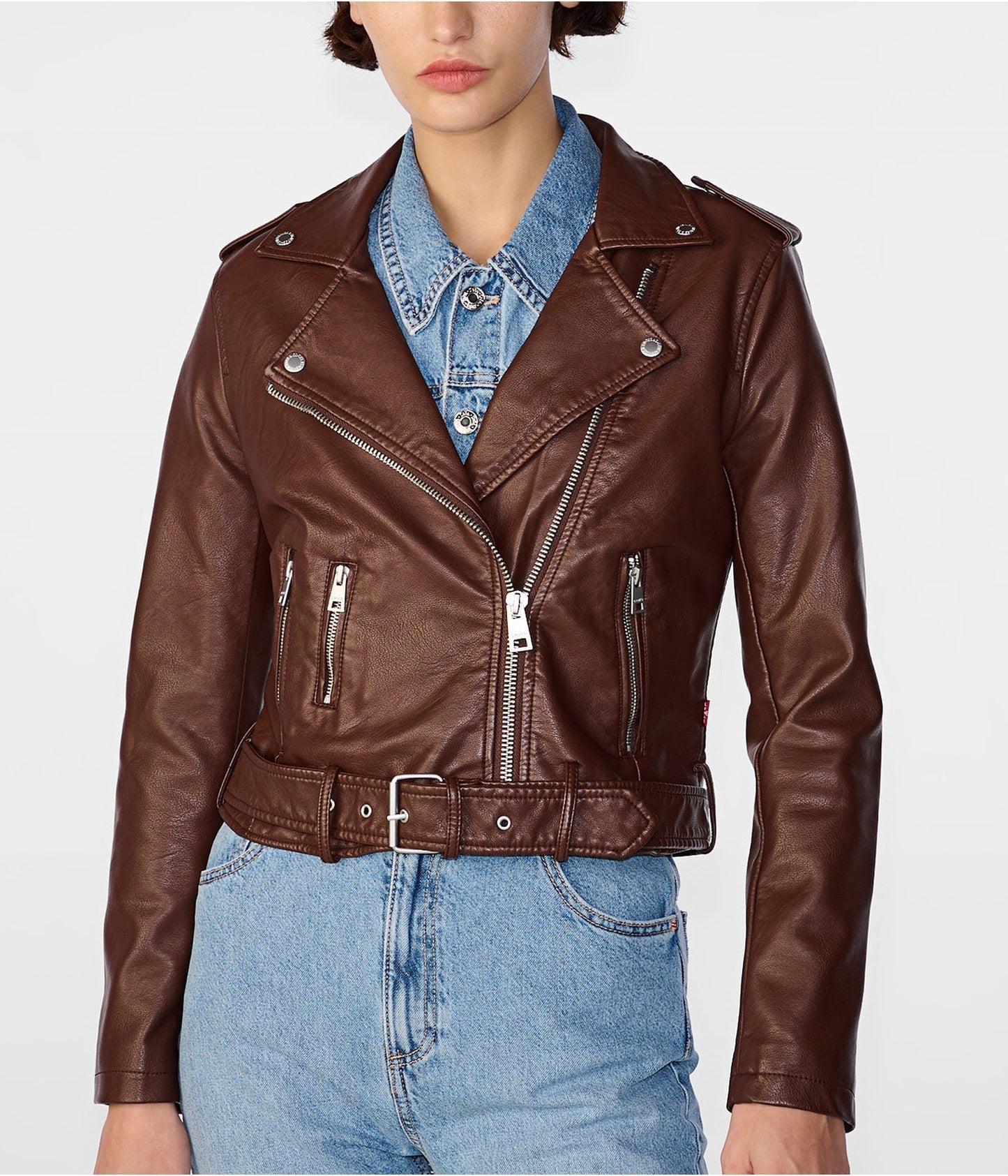 Women's Biker Leather Jacket In Chocolate Brown