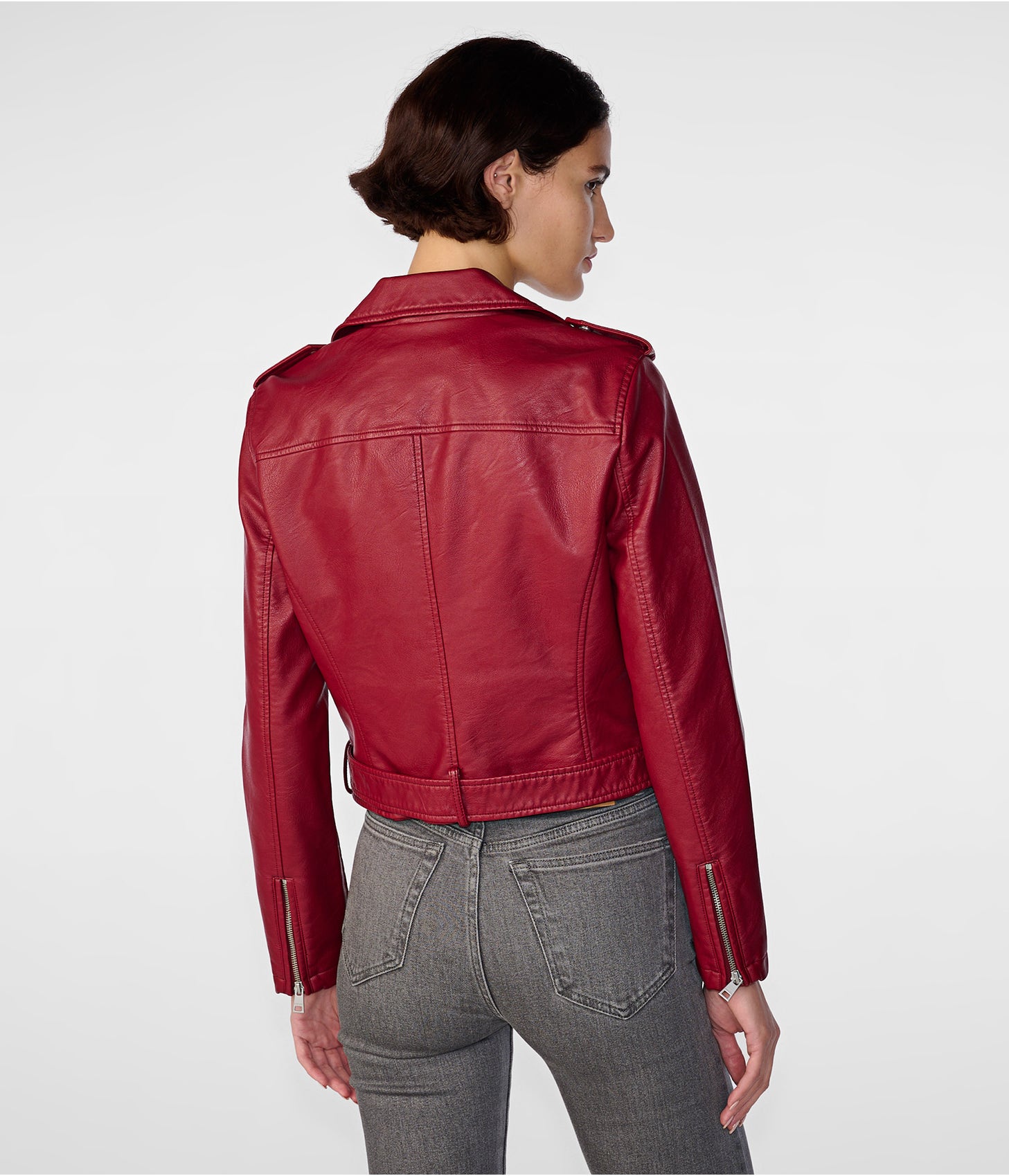 Women's Biker Leather Jacket In Wine Red