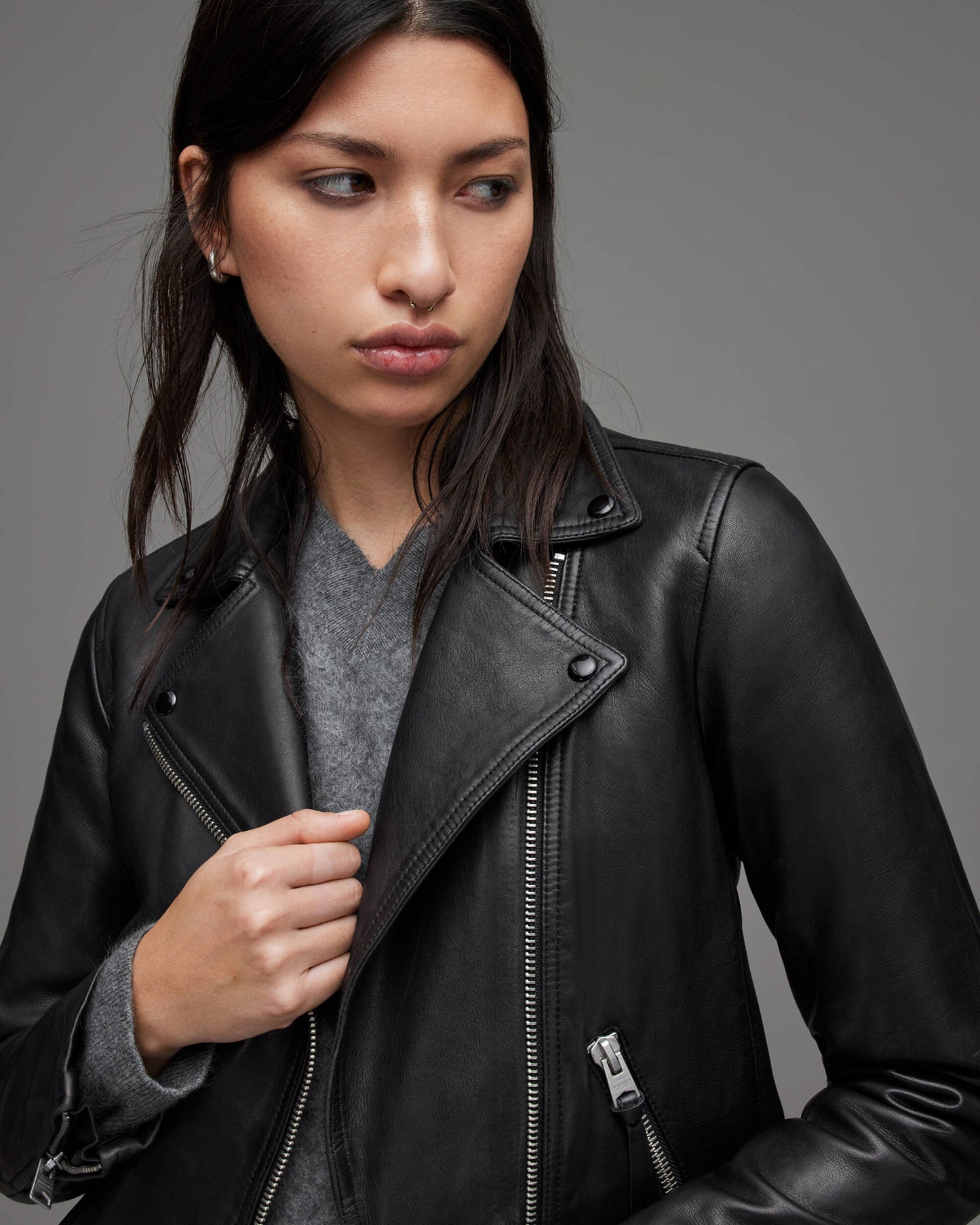 Women's Black Leather Biker Jacket With Belt