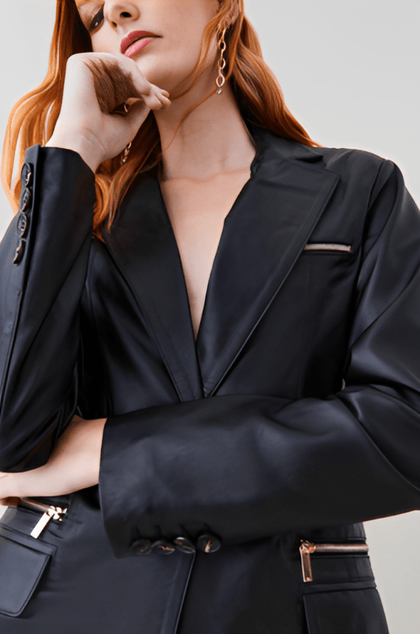 Women's Black Leather Blazer