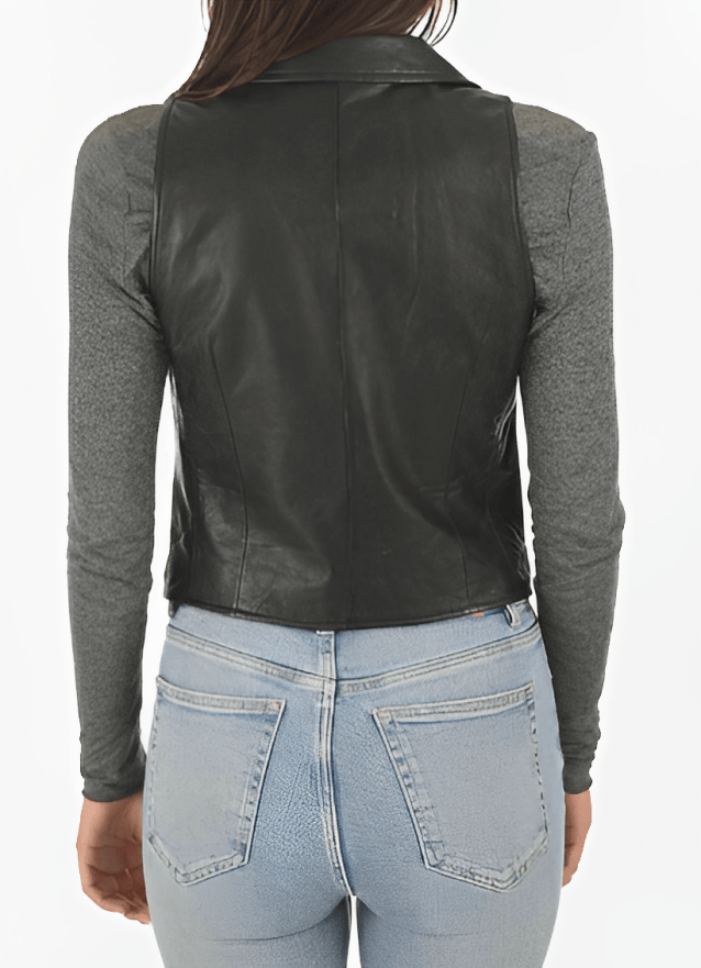 Women's Classic Leather Vest In Black