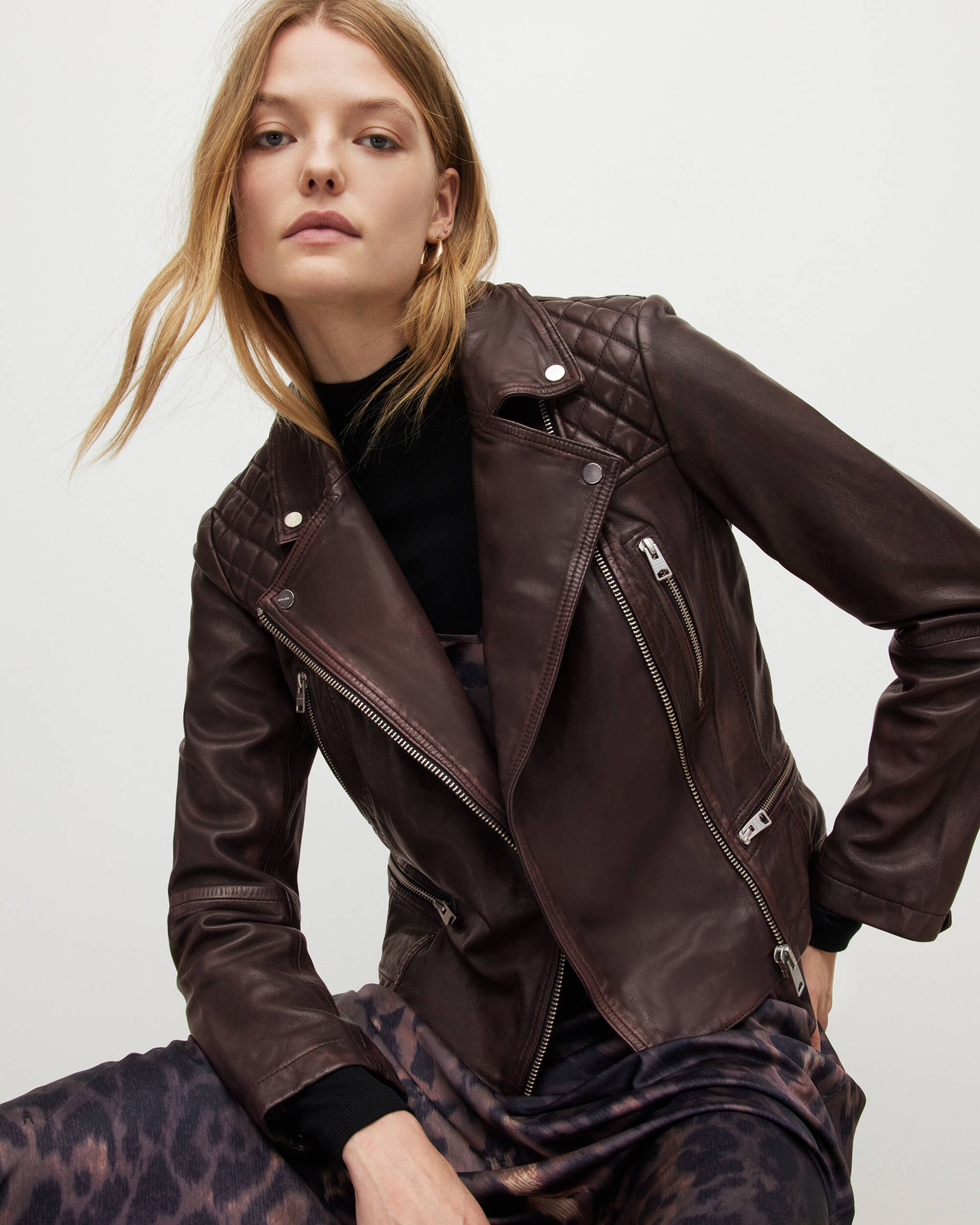 Womens dark red clearance leather jacket