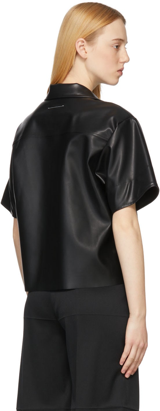 Women's Half Sleeve Black Leather Shirt