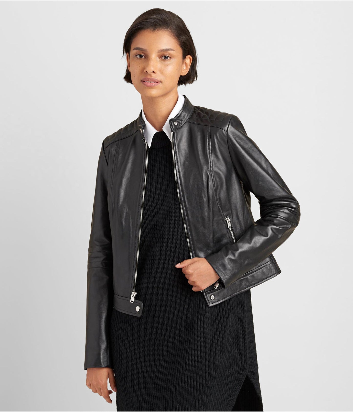 Women's Leather Biker Jacket In Black