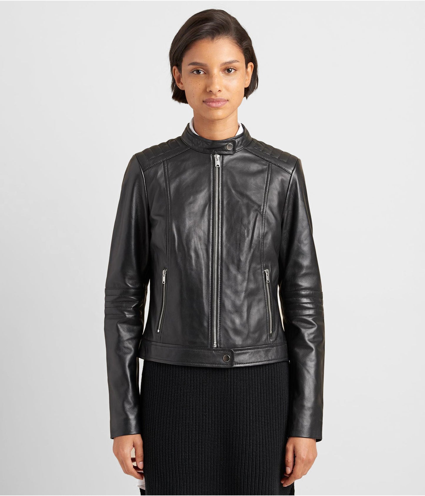 Women's Leather Biker Jacket In Black