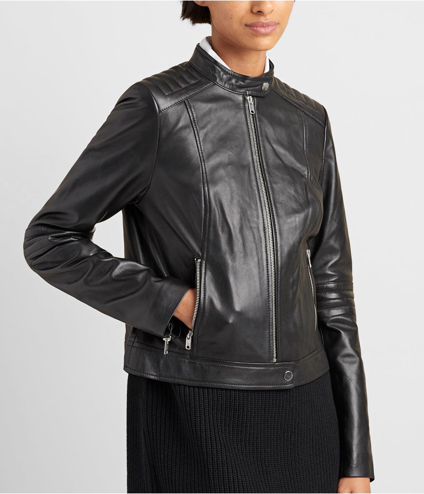 Women's Leather Biker Jacket In Black