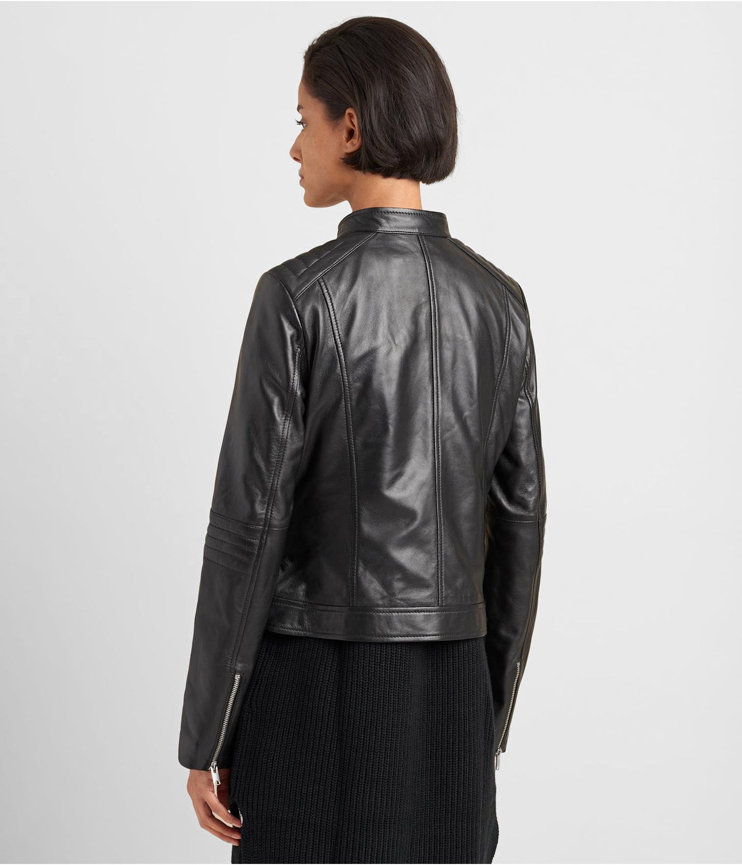 Women's Leather Biker Jacket In Black