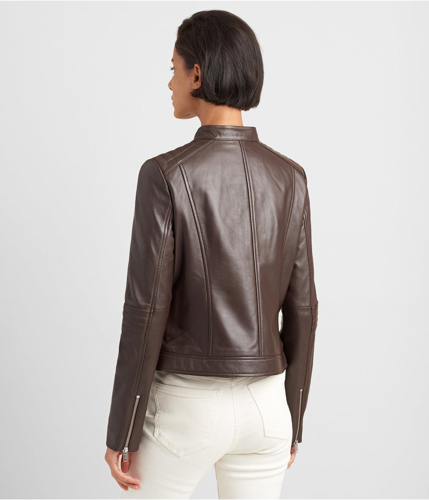 Women's Leather Biker Jacket In Chocolate Brown