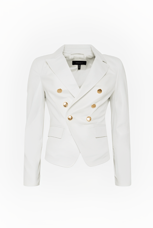 Women's Leather Blazer In White With Golden Buttons