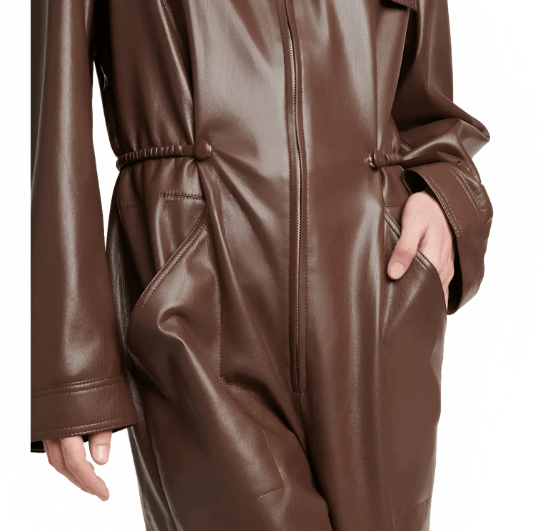 Women's Leather Jumpsuit In Chocolate Brown