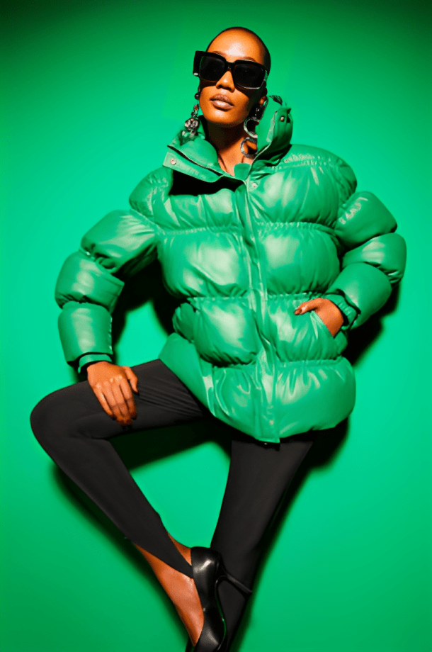 Women's Leather Puffer Jacket In Jade