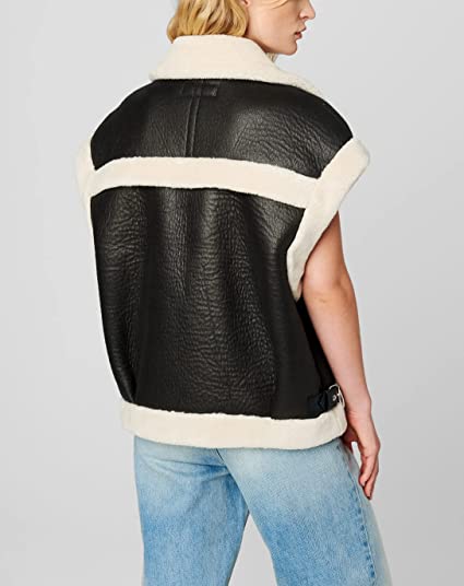 Women's Shearling Leather Vest In Black