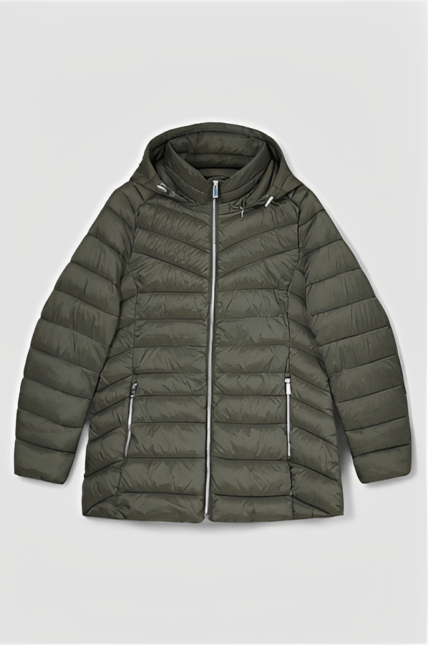 Women's Puffer Jacket In Khaki With Hood