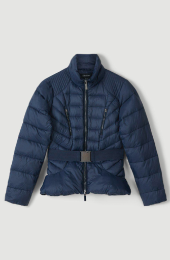 Women's Puffer Jacket In Navy Blue With Belt
