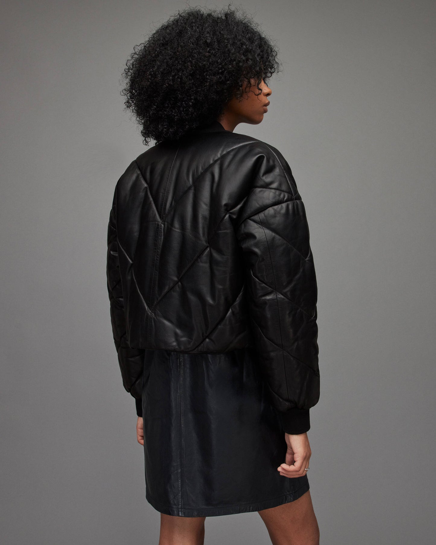 Women's Puffer Leather Jacket In Black