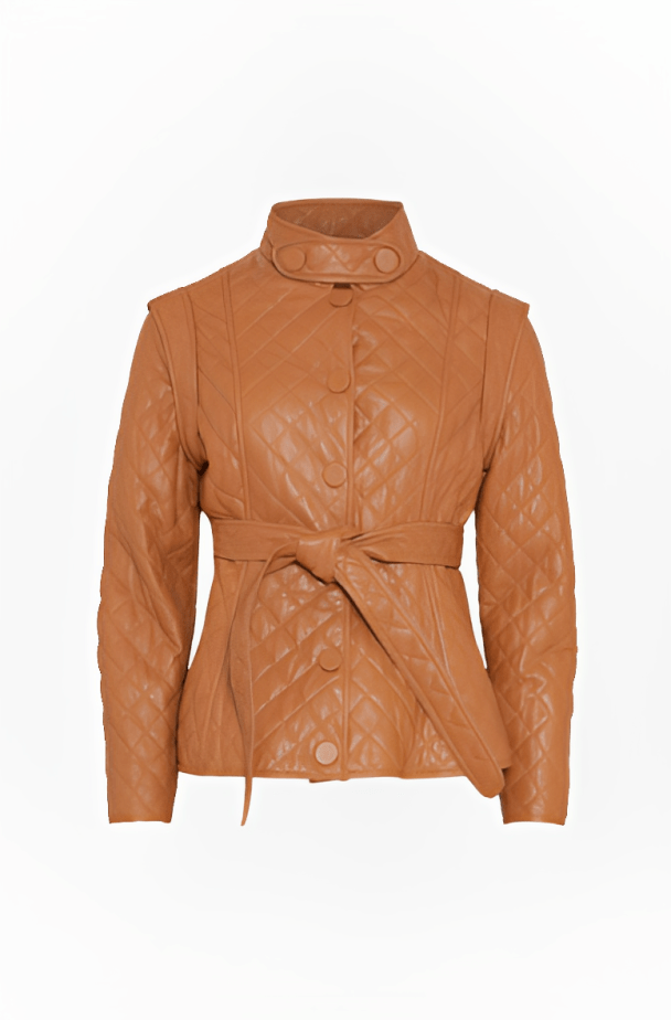 Women's Quilted Leather Jacket In Camel Brown