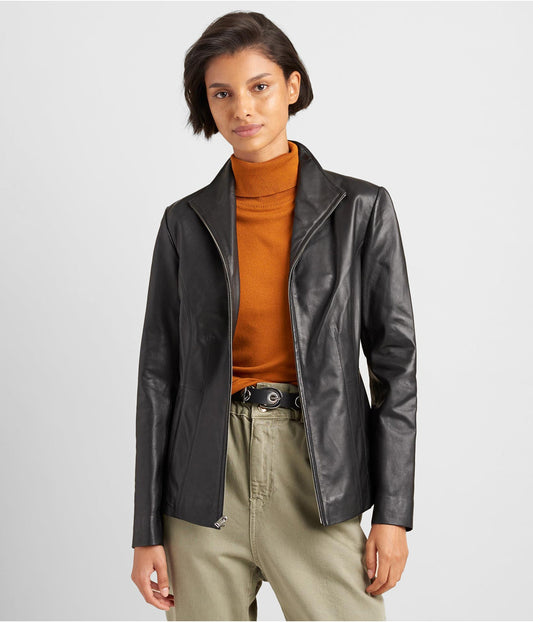 Women's Scuba Leather Jacket In Black