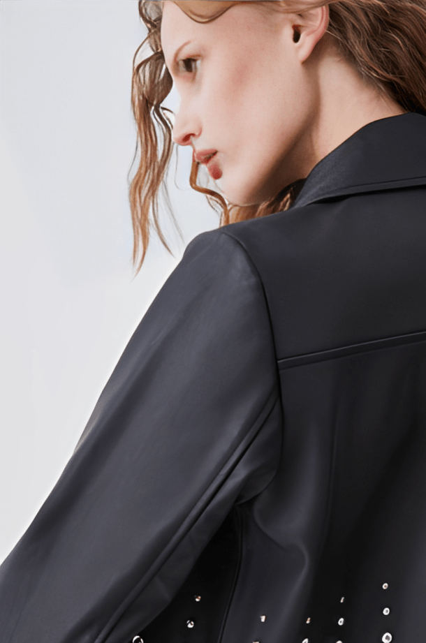Women's Studded Leather Jacket In Black