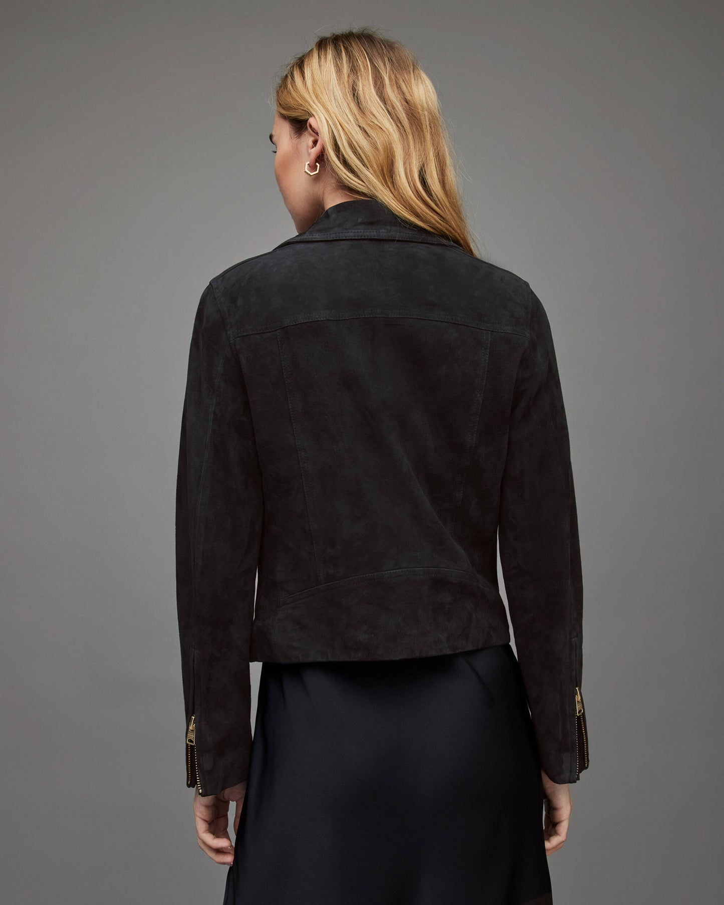 Women's Suede Leather Biker Jacket In Black