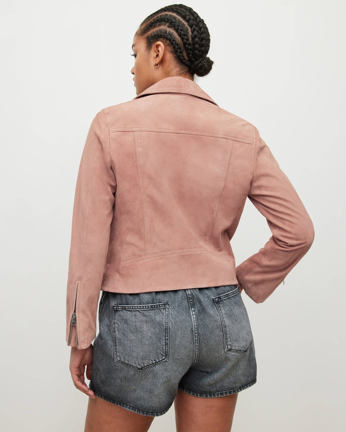 Women's Suede Leather Biker Jacket In Pink