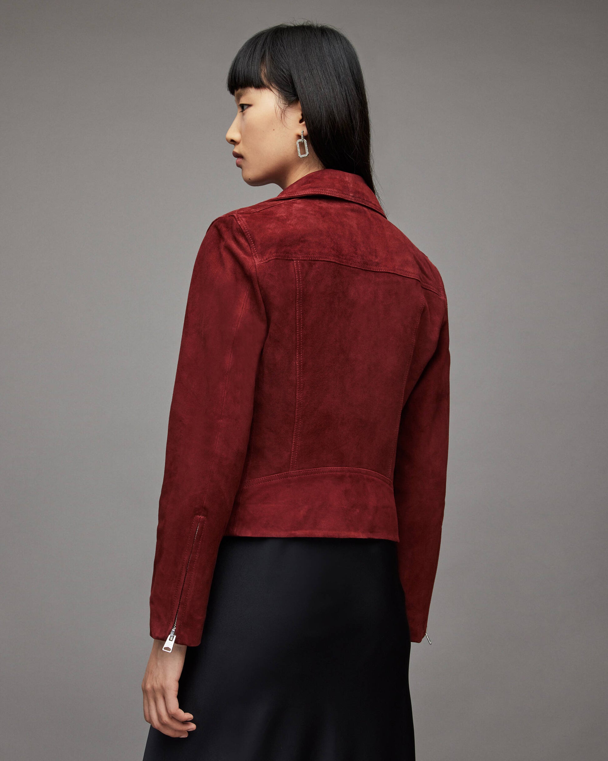 Women's Suede Leather Biker Jacket In Red