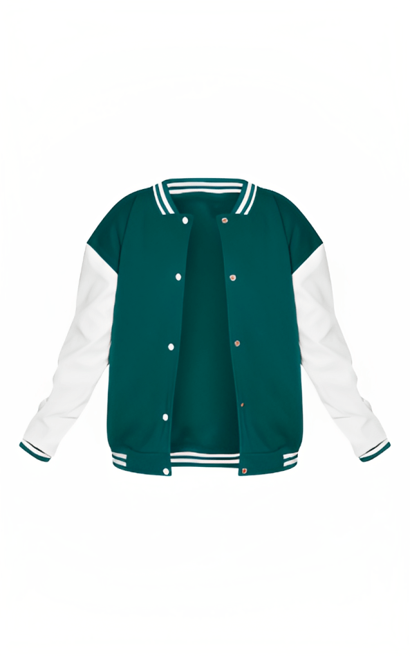 Women's Varsity Leather Bomber Jacket In See Green